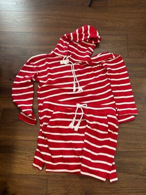 Talbots Red and White Striped Hoodie Tunic Short Set